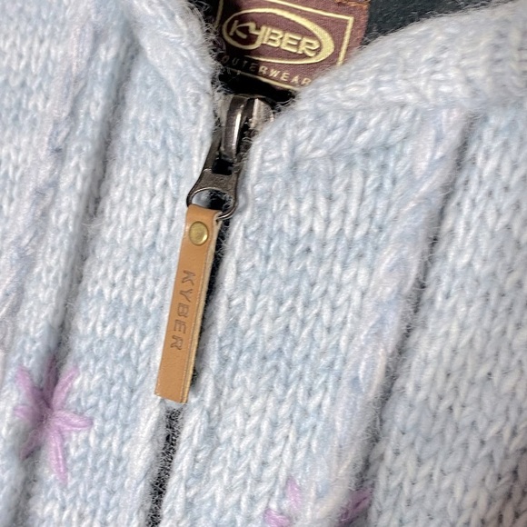 Kyber Blue Knit Full Zip Lined Wool Snowflake Flower Hoodie Sweater S - Picture 13 of 15